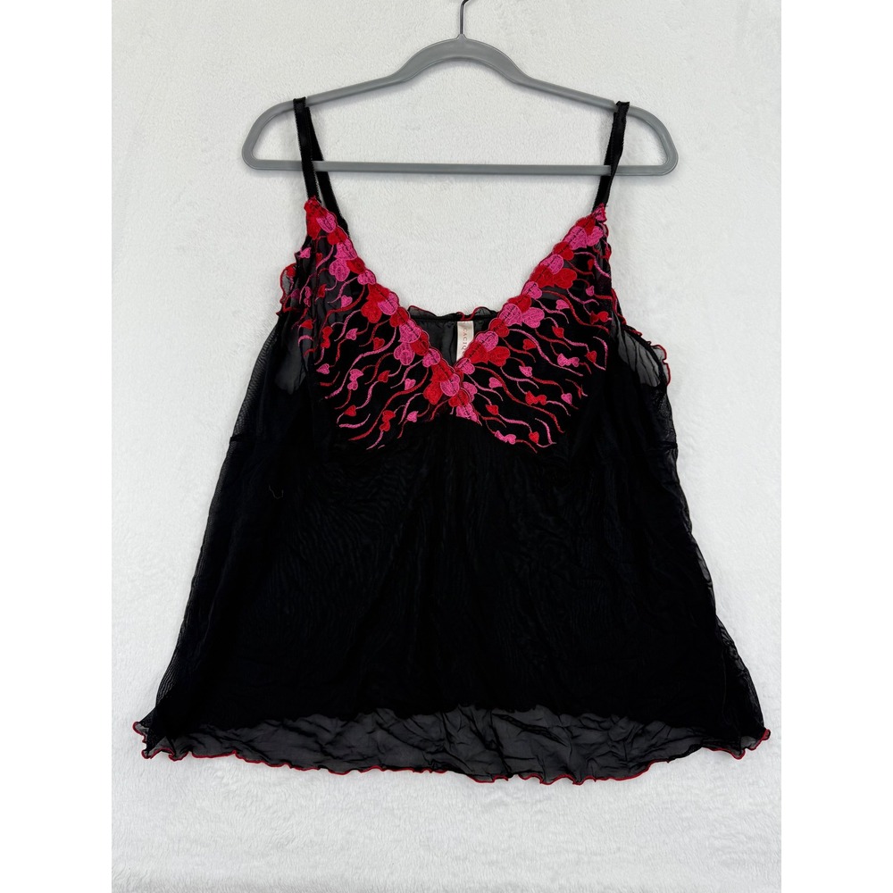 Cacique Black Floral Embroidered‎ Babydoll Lingerie Top Plus Size 22/24 READ